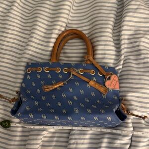 Dooney & Bourke Blue Satchel with Tan Accents